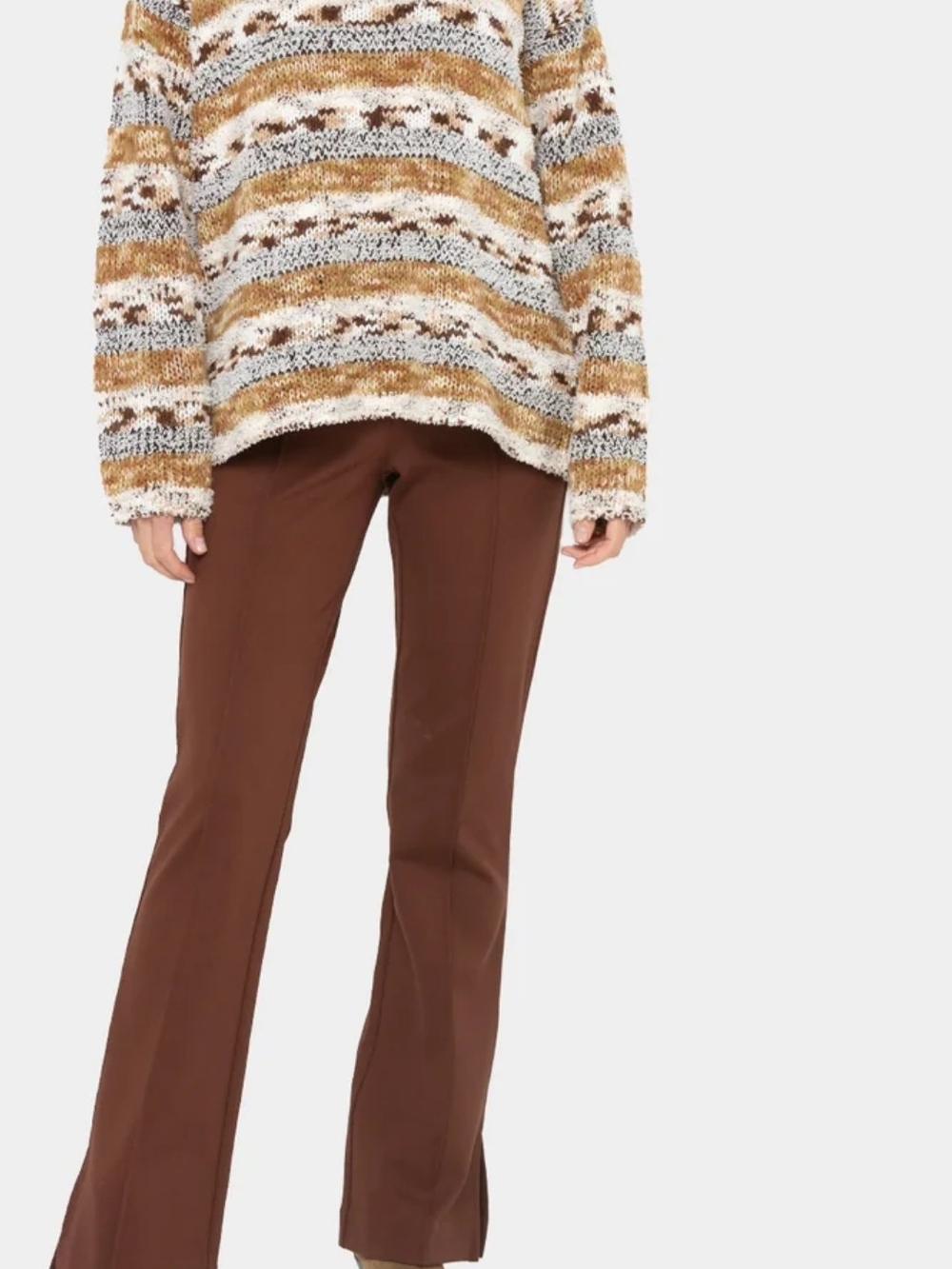 Peace Love World Regular Brushed Knit Pull-On Flare Pants Brown 3X New